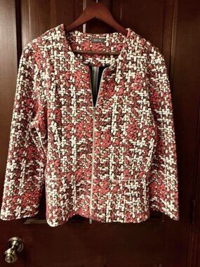 Basler Metallic Raspberry Red & Gold Shimmer Tweed Jacket - US 14 / EU 42
